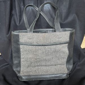 COACH BLACK LEATHER & HERRINGBONE TWEED BLEECKER SHOULDER BAG #6127